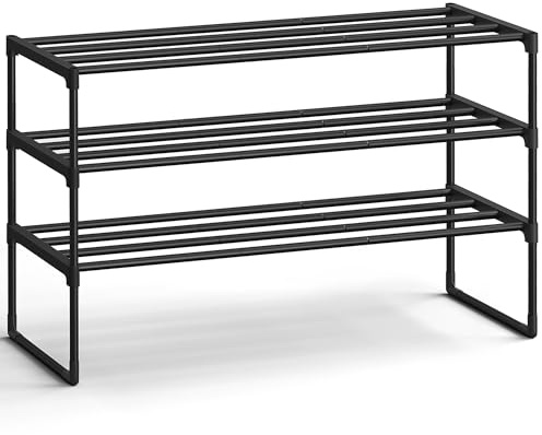 SONGMICS Shoe Rack, 3-Tier Shoe Organizer, Metal Storage Shelf