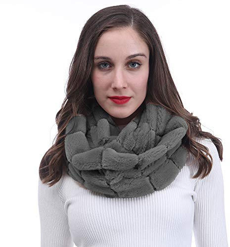 Lina & Lily Faux Fur Winter Double Loop Infinity Scarf (Dark Gray)