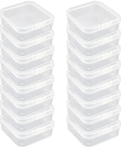 LJY 16 Stück Quadratische Mini Klar Kunststoff Aufbewahrungsbehälter Box Case mit Deckel für kleine Gegenstände und andere Bastelprojekte (8,4 x 8,4 x 2,8 cm, transparent)