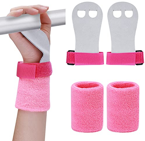 Abeillo Grip Pads Enfants, Cross Training, Gymnastique, Poignées de Traction pour Enfants, Poignées en Cuir Gants d'entraînement et Bandages de Poignet Ensemble de Fitness pour Filles Jeunes (Rose, S)