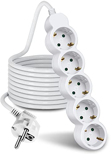 EXTRASTAR Steckdosenleiste 5-Fach Mehrfachsteckdose Kabel 3 m, Kindersicherung 16A, 3680W, Weiß