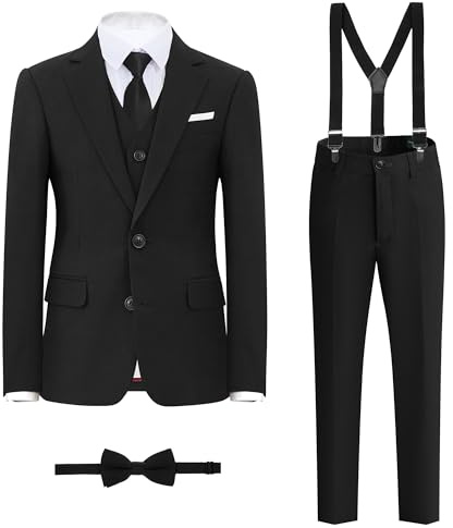 BOLADA Boys' Suit Black Slim fit Suits for Kids Formal Classic 6 Piece Big Boys Tuxedos Teen Youth Size 8
