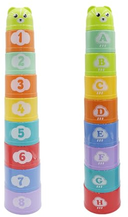 Sarini Vasos apilables para bebés,Juego de apilamiento para niños pequeños de 18 Piezas para niños y niñas,Juego de baño apilable para bebés con números,Regalos de Juegos educativos de Desarrollo