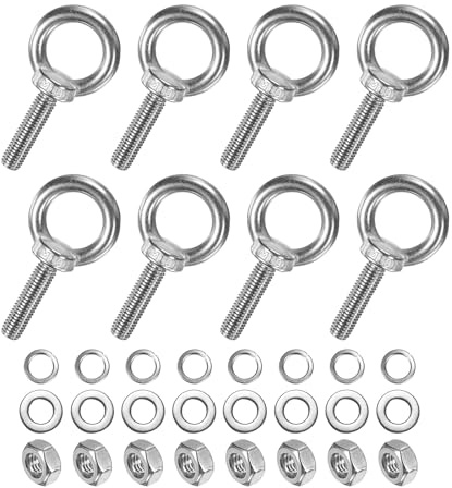 M METERXITY 8-Sets Stainless Eyebolt M10x40mm Shoulder Lifting Eye Bolt with Nuts Washers Male Screw Thread Ring Shoulder Eye Bolts Length 1.57 Inch for Suspending/Fastening