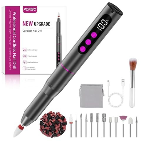 Fresa per Unghie Professionale – 12 in 1 Trapano Unghie Elettrico 35000 RPM con Display LCD, 5 Velocità Regolabili, Per Unghie in Gel e Acrilico, Manicure e Pedicure a Casa o Salone