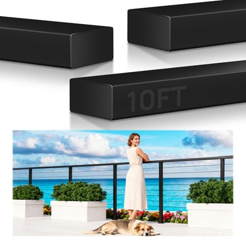 3 Pack 10FTx 2-3/8 x 1-3/16 Aluminum Handrail Flat Black Hand Rails with Nylon End Caps Self Drilling Screws, Cuttable Cable Railing Handrail for Deck Stair Indoor Outdoor, 5 Year Outdoor No Fading