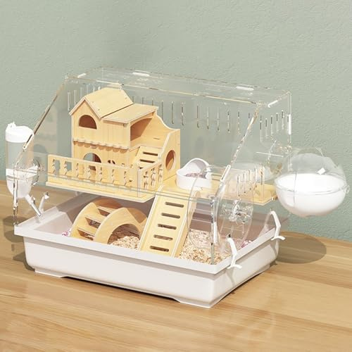Hamster House Hedgehog Cage, Hamster Cage with Accessories, Running Wheel & Hideout, 360° Easy to Observe and Feed Clear Pet Mice House(36 * 26 * 28cm)