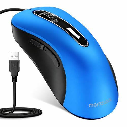 memzuoix Wired Mouse, USB Computer Mouse 1400 DPI Mobile Optical Mouse Ergonomic Design Computer Mice with 5FT Cord for Laptop, PC, Desktop, MacBook, 5 Buttons (Blue)