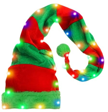 Générique Bonnet De Noël LED - Bonnet De Lutin Lumière pour Adultes - Casquette Lumineuse Amusante De Noël Confortable et Facile À Porter pour Fêtes De Fin D'année, Rassemblements et Dîners De