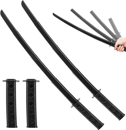 2 espadas samurái, modelo de espada samurái retráctil de gravedad impresa, espada falsa Katana telescópica, modelo complicado de descompresión creativa (negro)