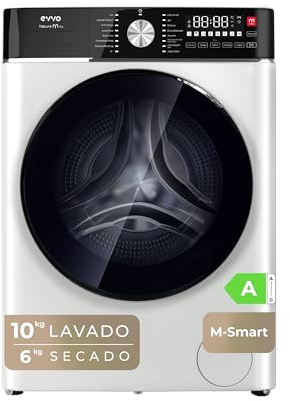 EVVO Lavadora-Secadora Nature M10/6, 10 kg lavado + 6 kg secado, 1400 rpm, Motor BLDC Inverter, Steam Wash, M-Smart One-Touch, Lavado Rápido 15', Fin diferido 24 h, Blanca