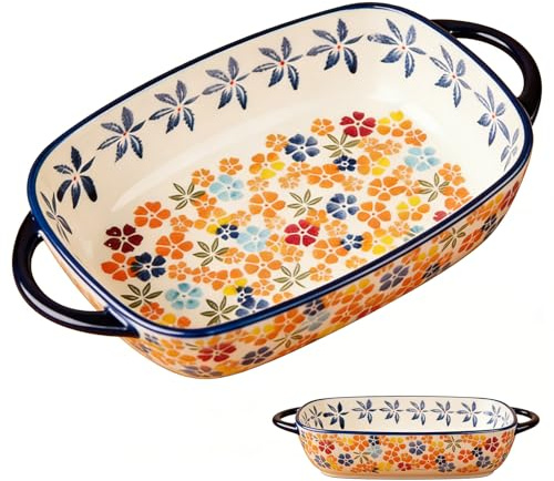 Rektangulär gratängform, keramik, 23,5 x 13 x 15 cm, 730 ml med handtag, färgglad form för bröd, pasta, lasagna, ugn och mikrovågsugn