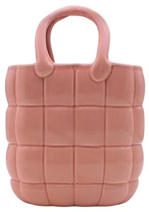 Vaso decorativo per piante da tavolo in ceramica con manici, dimensioni: 18 x 10 x 25 cm, colore: rosa