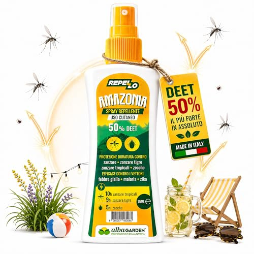 Albagarden – Spray Antizanzare e Anti Zecche DEET 50% 100 ml | Protezione Fino a 10 Ore Contro Zanzare e 5 Ore Contro Zecche – Repellente Cutaneo per Uso Esterno – Made in Italy