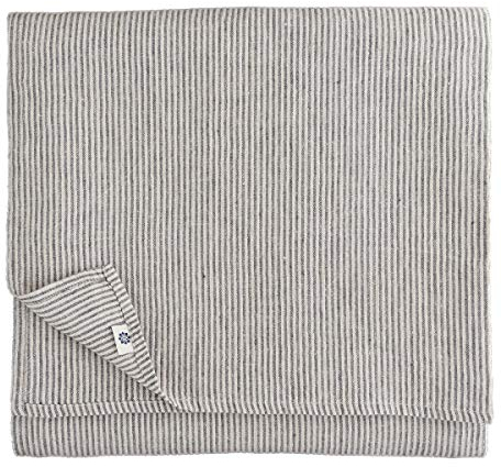 Linen & Cotton Luxus Streifen Tischdecke Stoff Landhausstil Vintage Shabby Bjorn - 100% Leinen, Schwarz/Beige/Natur (153 x 250 cm) Lang Tischtuch Tischwäsche für Haus/Home Küche Dekoration Esstisch