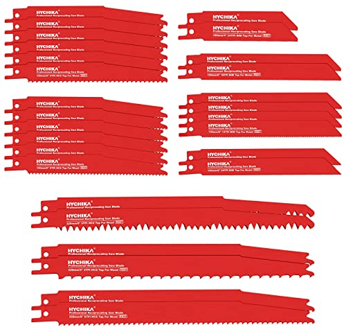 HYCHIKA 32-Piece Reciprocating Saw Blade Set Metal Wood Cutting Saw Blades with Organizer Case
