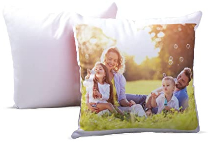 PrintedGift cuscino personalizzato con foto e testo, federa in cotone con imbottitura inclusa, 40 × 40 cm