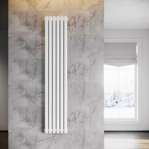 ELEGANT Radiateur Moderne Vertical Blanc 1800x354mm Design Radiateur Panneau Tubes Double Couche Radiateur Plat Raccordement Central Chauffage
