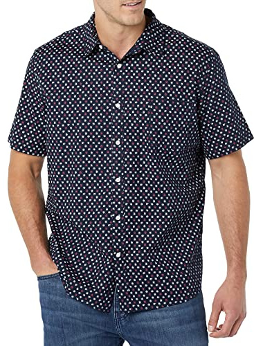 Amazon Essentials Camicia a Maniche Corte in Popeline Elasticizzato (Disponibile in Taglie Extra Forti) Uomo, Blu Marino Rose, XL