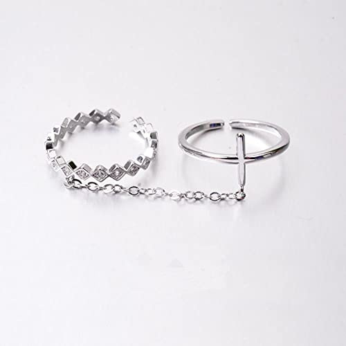 YINGQI Gioielli in Argento Sterling 925 con Doppio Anello con Apertura a Catena in Un Unico Pezzo, Anello articolato con personalità alla Moda per Regali Femminili
