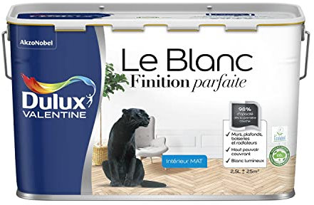 Dulux Valentine Le Blanc Finition Parfaite - Peinture Intérieure Murs, Plafonds et Boiseries - 98% d'opacité - Mat Blanc 2,5 L