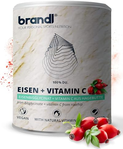 Eisen Vitamin C Kapseln | 20mg Eisen & 90mg Vit C | Hoch bioverfügbares Eisen-Bisglycinat für Sportler und aktive Menschen by brandl® | 120 Eisen-Tabletten