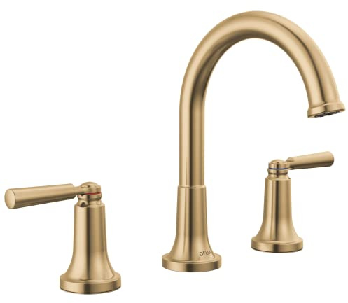 Delta Saylor Brushed Gold Bathroom Faucet 3 Hole, 8 Inch Widespread Bathroom Sink Faucet for Vanity, Metal Push-Pop Drain Assembly, Champagne Bronze 3535-CZMPU-DST