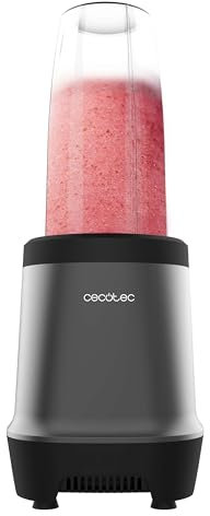 Cecotec Batidora de vaso individual Nutriblender Fusion, Potencia 1000 W, 6 Cuchillas Recubrimiento Titaneo Negro, Smothies, Batidos y Zumos, 2 Vasos portátiles 900 y 500ml, Pica Hielo