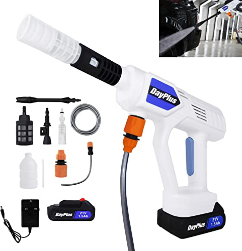 New Nettoyeur Haute Pression sans Fil 21 V avec Chargeur de Batterie Rechargeable et Accessoires, Nettoyeur Haute Pression Portable avec 2 raccords à dégagement Rapide et Tuyau de 5 m