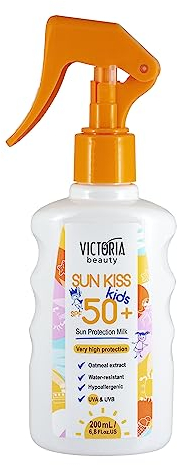 Victoria Beauty Sonnenspray LSF 50 für Kinder, SPF 50 Face Sunscreen for Children, Sonnenmilch mit Haferflocken-Extrakt, Sonnenschutz mit hohem Breitspektrumschutz, wasserfeste Formel, 200ml