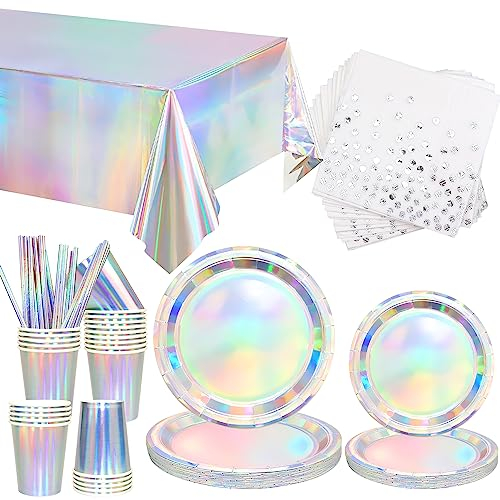 Obussgar 106er-Pack Geburtstag Partygeschirr Set Einschließlich Tischdecke Teller Becher Servietten Strohhalme für Geburtstag, Disco, Hochzeit, 80er-Jahre-Party (20 Gäste)