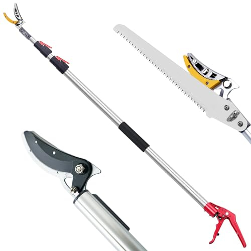 FLORA GUARD Podadora telescópica de 1,4 a 3,05 m, con brazo largo, para cortar hasta 2,5 cm de diámetro, recogedor de frutas telescópico, tijeras de podar de bypass, tijeras de podar con mango largo