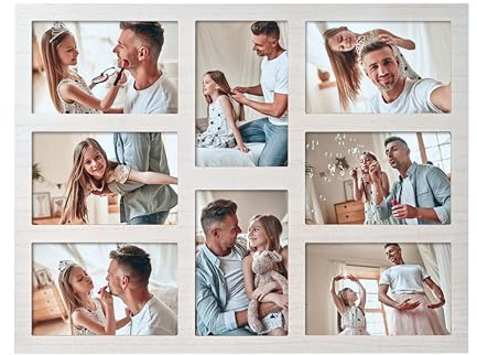 Fotoramar flera bilder 4 x 6 foton display – 8 öppningar collage fotoram för vägg för bordsstativ vita bildramar set för heminredning, familjegåvor