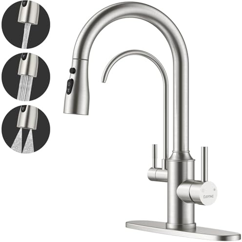 DAYONE Kitchen Faucet with Pull Down Spayer and Water Filter, 3 in 1 Sink Faucet with Drinking Water, 3-Way Kitchen Faucet with Purfied Water Faucet, Cold and Hot Mixer Filter Tap, Brushed Nickel