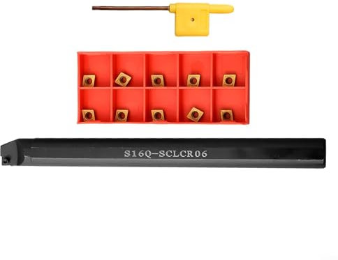 Juego de herramientas de torneado, 16MM S16Q-SCLCR06 Barra de perforación de torno con inserto de carburo CCMT060204 con llave para acabado, semiacabado