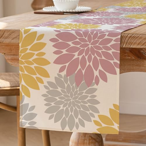 Camino de Mesa con Rosa Mostaza Decoración de Mesa de Primavera Moderno Mantel Lavable Mesa de Cocina de Temporada Decoración de Fiesta de Interior 33 x 183 cm