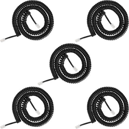 SAISN Phone Cord for Landline Tangle Free Pack of 5 Telephone Handset Cord RJ9 4P4C Coiled Phone Cable Curly Telephone Wire, Coiled Length 1.8 to 16 Feet Uncoiled, Black