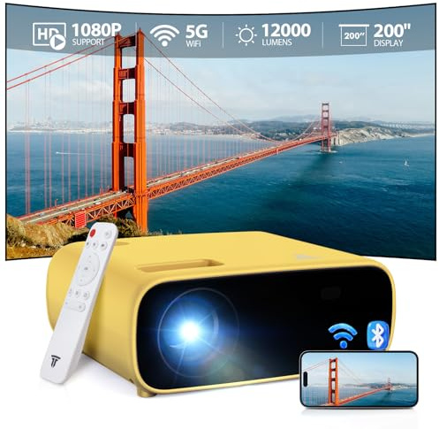 2024 Miniproyector recién actualizado, Compatible con Bluetooth y WiFi, 18000 lúmenes con Soporte 4K, Compatible con PS5 y Switch, proyector de Pantalla HD(Amarillo)