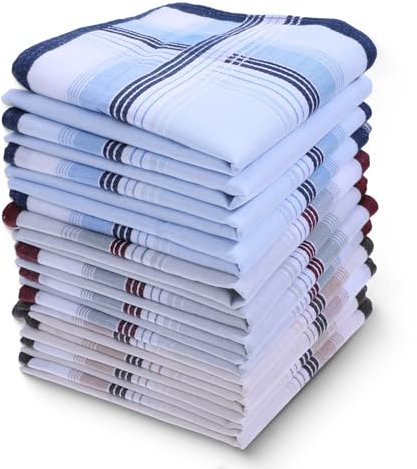 Jeffdad 12 Stück Stofftaschentücher Herren, 40cm x 40cm Baumwolle Taschentücher Traditionelle Herrentaschentücher Wiederverwendbar Taschentuch Einstecktuch, Weiß/Blau/Khaki/Grau