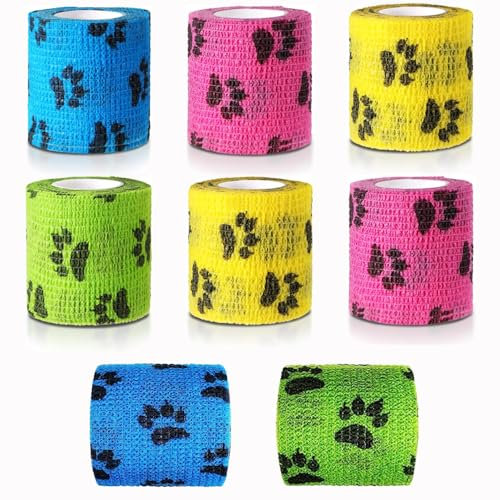 SIGANDG 8 Stück Selbstklebende Bandage für Hund Vet Wrap Pet Kohäsive Bandage Selbstklebender Verband für Haustier Pferd Cohesive Bandages Elastische Binde Haftbandage für Handgelenk Knöchel Finger