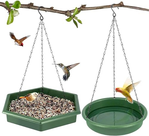 Garden Mile Mangeoire à oiseaux à suspendre et baignoire 2 en 1 double fonctionnalité, résistant aux intempéries, drainage de la pluie, grande capacité, durable, facile à installer et à entretenir