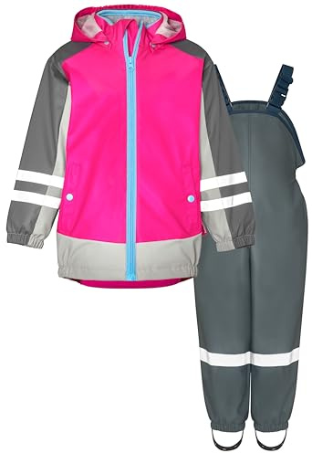 Playshoes regnset, tvådelad 3-i-1 regnjacka och regnbyxor, fleecefoder, 3-i-1 rosa-grå fleece, 98