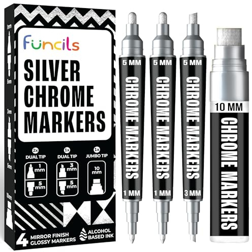 Funcils Liquid Chrome Marker, 4x Lackstift Silber (1,3,5,10mm) hochglänzend