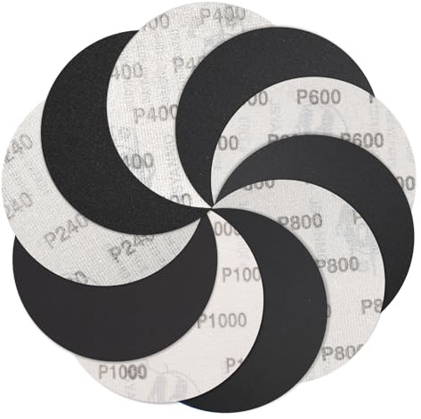 FEIHU Discos de Lija de 150mm,30 Piezas Hook and Loop Papel de Lija Abrasivos Papel de lija de carburo de silicio 240 400 600 800 1000 Granos Adecuado para lijadoras excéntricas circulares.