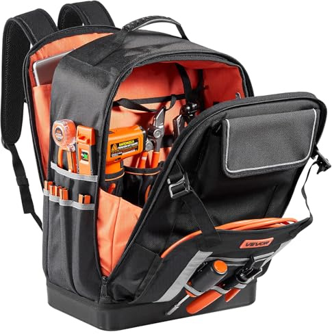 VEVOR Tool Backpack, 56 Pockets, Heavy-duty Tools Storage Organizer Bags with Molded Base, Electrician Jobsite Backpack for Construction Jobsite, Electrician, Industrial, Repairman, and HVAC Techs