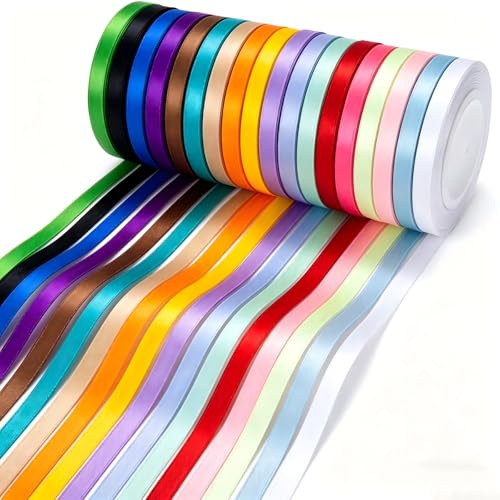 Band för hantverk satinband, 18 färger majsträd band, färgglada band 22 m x 10 mm, sidenband färgglada för gör-det-själv konst hantverk, gåva förpackning, bågar, bröllopsdekoration