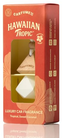 Carfume Limited Edition Hawaiian Tropic Car Air Freshener | Premium Tropical, Passionfruit & Coconut Fragrance | Luxury Recyclable Scented Diffuser - Odour Eliminator - UK Made Car Accessories