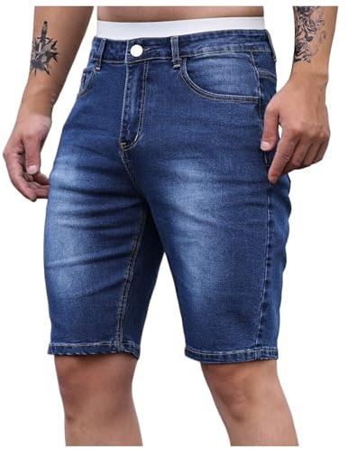 Generico Pantaloncini Jeans Uomo Pantaloni Corti Jean Shorts Slim Fit Casual Short Denim Elasticizzati Comodi con Tasche Calzoncini Estivi Bermuda Cargo per Tempo Libero