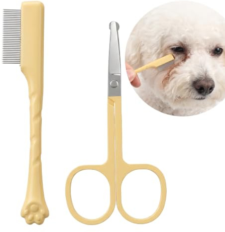 Peigne de toilettage pour animaux de compagnie, peigne anti-puces pour chien avec pointe ronde mini ciseaux | Outil détachant pour chien en acier inoxydable pour petits chiens et chats pour Yorkshire Shih Tzu Maltipoo maltais