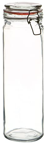 2000ml (2 Litre) Clear Glass Spaghetti Jar with Orange Airtight Silicone Seal and Metal Clip Lid - 70.3oz Empty Kitchen Container - by Argon Tableware